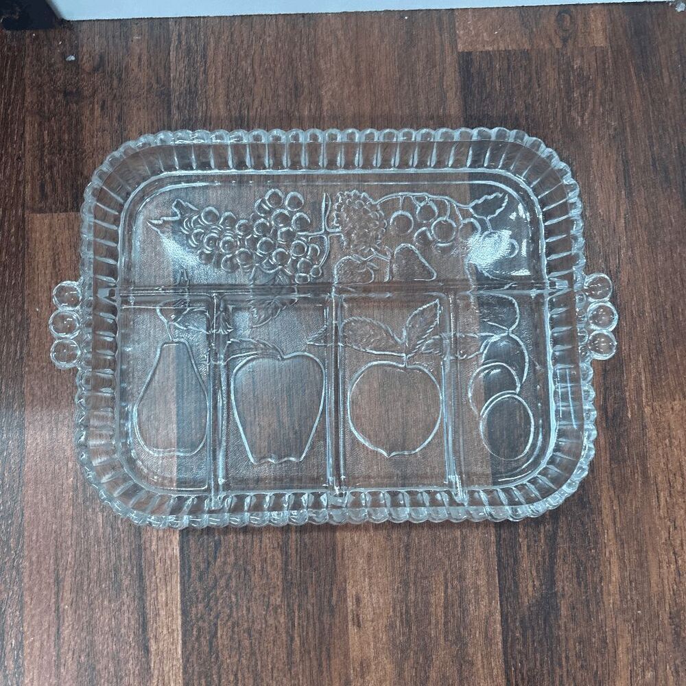 Vintage INDIANA GLASS Clear 5 Part Divided Fruit Relish Tray Platter Dish -USA